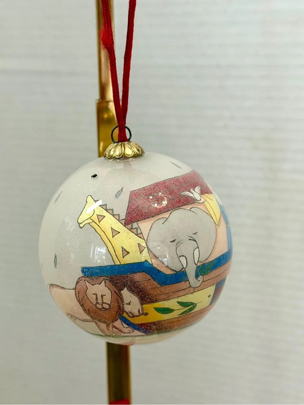 Vintage Hand Painted Glass Ornament Noah’s Ark